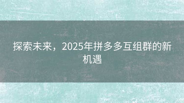 探索未来,2025年拼多多互组群的新机遇 探索未来,2025年拼多多互组群的新机遇