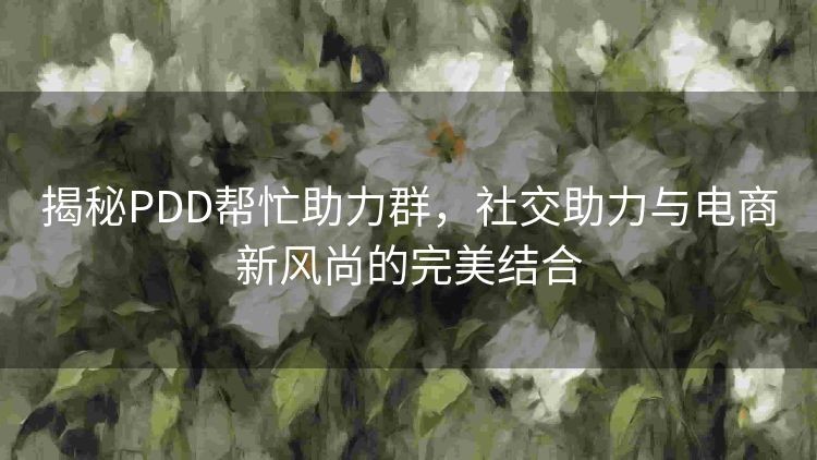 揭秘PDD帮忙助力群,社交助力与电商新风尚的完美结合 揭秘PDD帮忙助力群,社交助力与电商新风尚的完美结合