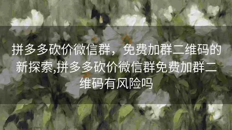 拼多多砍价微信群，免费加群二维码的新探索,拼多多砍价微信群免费加群二维码有风险吗