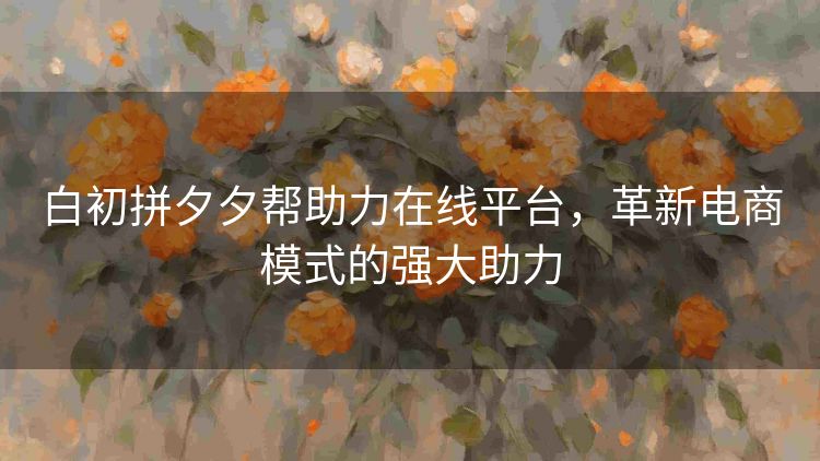 白初拼夕夕帮助力在线平台，革新电商模式的强大助力