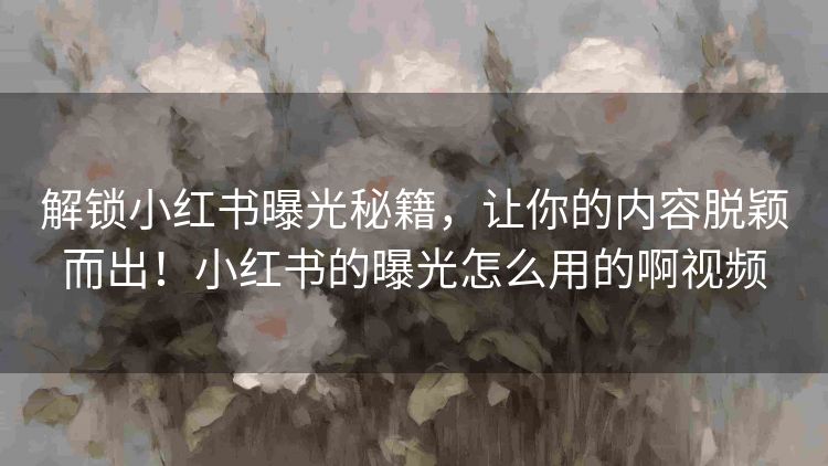 解锁小红书曝光秘籍,让你的内容脱颖而出!小红书的曝光怎么用的啊视频 解锁小红书曝光秘籍,让你的内容脱颖而出!小红书的曝光怎么用的啊视频