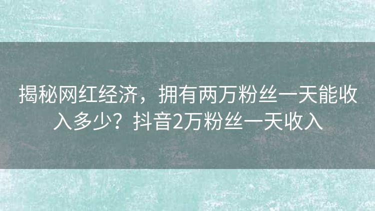 揭秘网红经济，拥有两万粉丝一天能收入多少？抖音2万粉丝一天收入