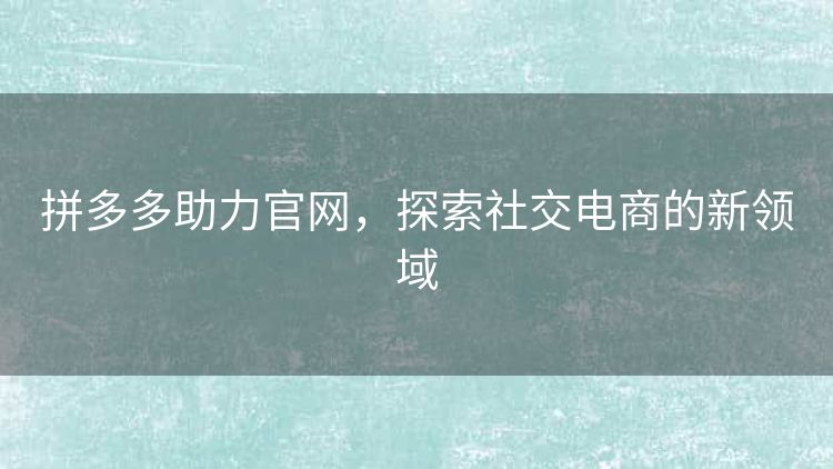 拼多多助力官网,探索社交电商的新领域 拼多多助力官网,探索社交电商的新领域