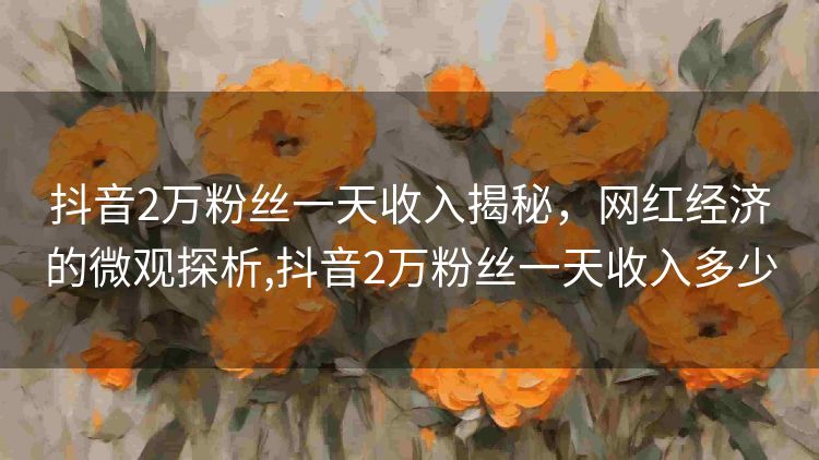 抖音2万粉丝一天收入揭秘,网红经济的微观探析,抖音2万粉丝一天收入多少 抖音2万粉丝一天收入揭秘,网红经济的微观探析,抖音2万粉丝一天收入多少