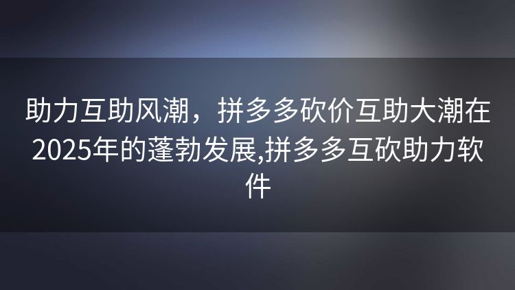 助力互助风潮，拼多多砍价互助大潮在2025年的蓬勃发展,拼多多互砍助力软件