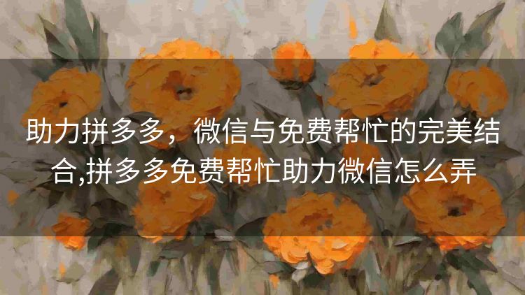 助力拼多多,微信与免费帮忙的完美结合,拼多多免费帮忙助力微信怎么弄 助力拼多多,微信与免费帮忙的完美结合,拼多多免费帮忙助力微信怎么弄