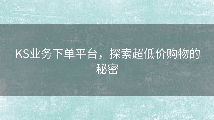 KS业务下单平台,探索超低价购物的秘密 KS业务下单平台,探索超低价购物的秘密