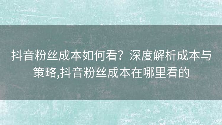 抖音粉丝成本如何看?深度解析成本与策略,抖音粉丝成本在哪里看的 抖音粉丝成本如何看?深度解析成本与策略,抖音粉丝成本在哪里看的