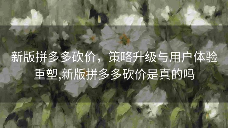 新版拼多多砍价，策略升级与用户体验重塑,新版拼多多砍价是真的吗