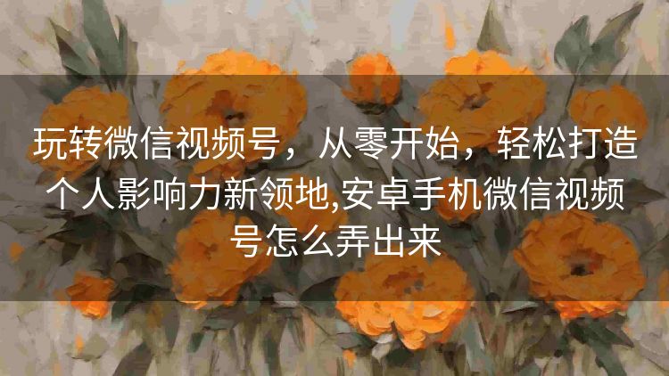 玩转微信视频号,从零开始,轻松打造个人影响力新领地,安卓手机微信视频号怎么弄出来 玩转微信视频号,从零开始,轻松打造个人影响力新领地,安卓手机微信视频号怎么弄出来