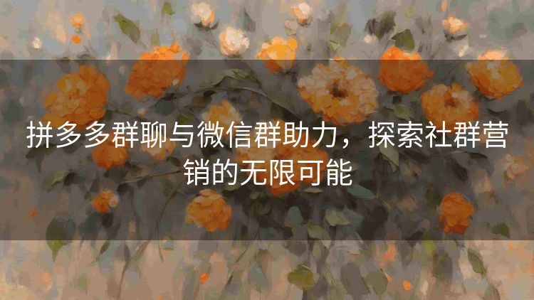 拼多多群聊与微信群助力，探索社群营销的无限可能