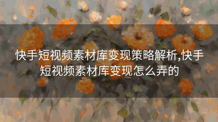 快手短视频素材库变现策略解析,快手短视频素材库变现怎么弄的 快手短视频素材库变现策略解析,快手短视频素材库变现怎么弄的