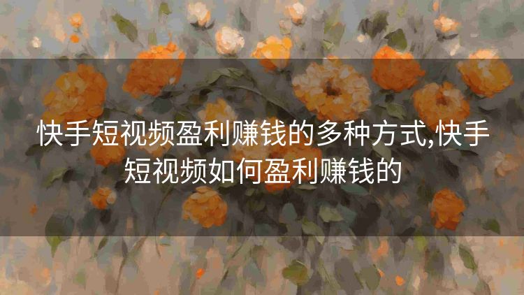 快手短视频盈利赚钱的多种方式,快手短视频如何盈利赚钱的