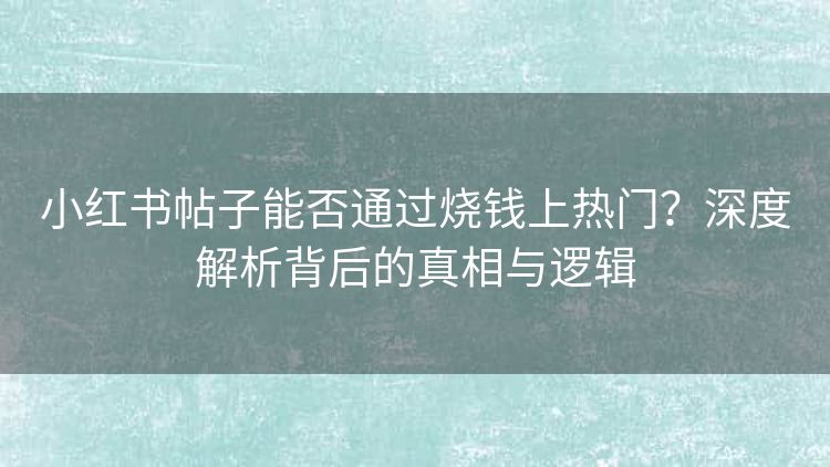 小红书帖子能否通过烧钱上热门?深度解析背后的真相与逻辑 小红书帖子能否通过烧钱上热门?深度解析背后的真相与逻辑