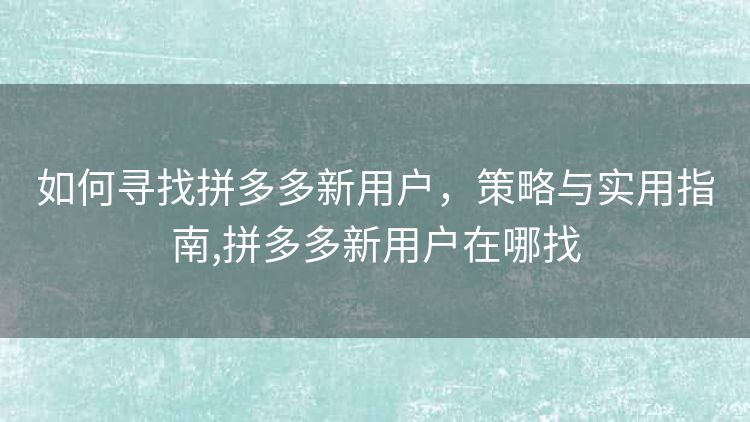 如何寻找拼多多新用户，策略与实用指南,拼多多新用户在哪找