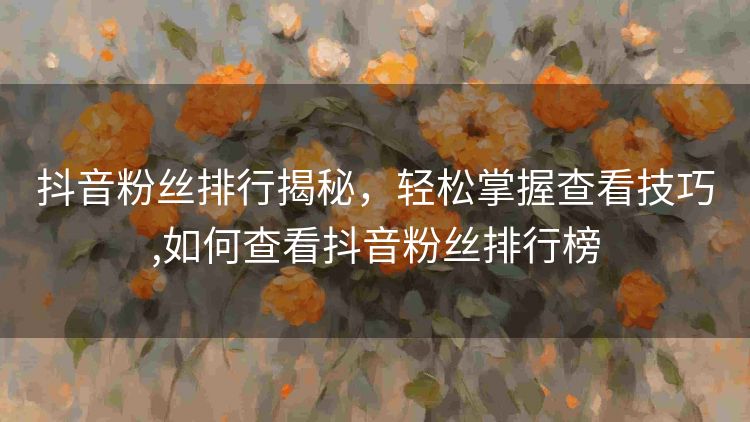 抖音粉丝排行揭秘，轻松掌握查看技巧,如何查看抖音粉丝排行榜