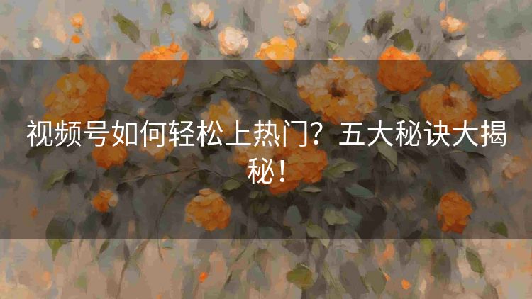 视频号如何轻松上热门?五大秘诀大揭秘! 视频号如何轻松上热门?五大秘诀大揭秘!