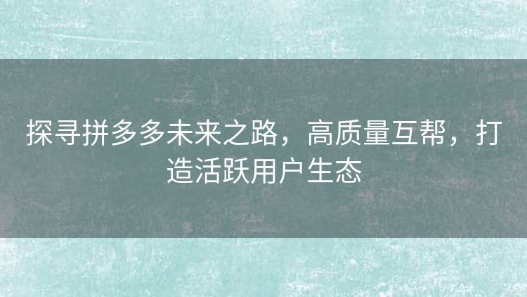 探寻拼多多未来之路,高质量互帮,打造活跃用户生态 探寻拼多多未来之路,高质量互帮,打造活跃用户生态