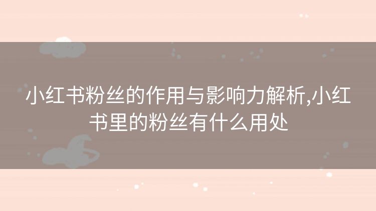 小红书粉丝的作用与影响力解析,小红书里的粉丝有什么用处 小红书粉丝的作用与影响力解析,小红书里的粉丝有什么用处
