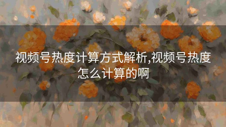 视频号热度计算方式解析,视频号热度怎么计算的啊
